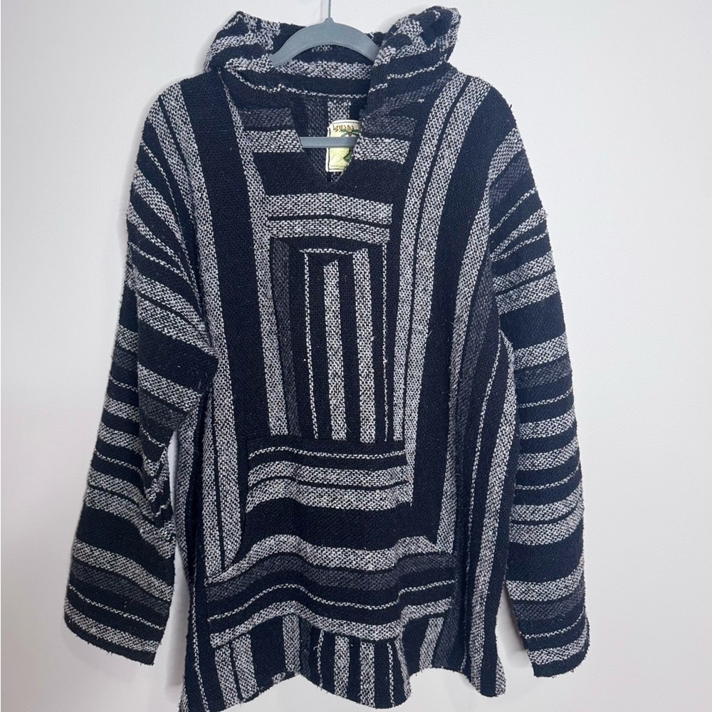 Striped Black and Gray Baja Hoodie -unisex
